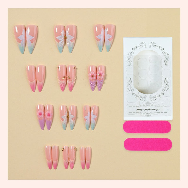 Artificial nail set with elegant flowers and delicate color gradients Kalsten