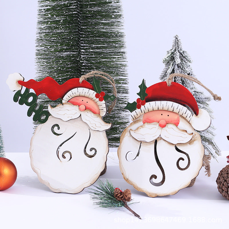 Decorative Wooden Santa Head Ornament