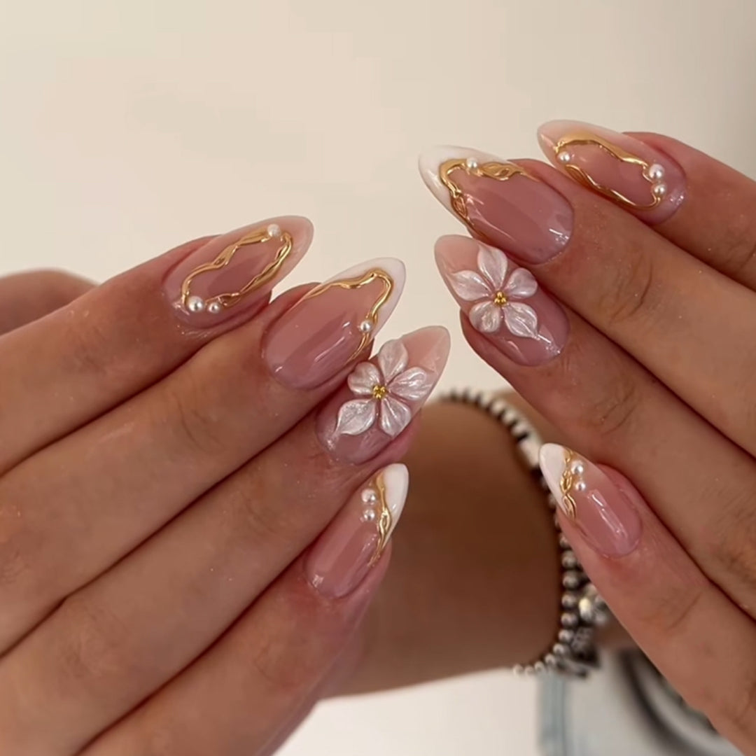 Artful Nail Extensions with Elegant Blooming Accents Kalsten