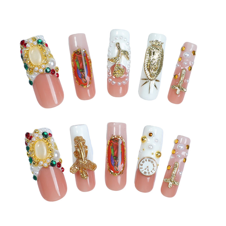 Artificial nail set with luxurious 3D decorations and religious motifs Kalsten