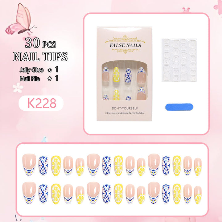Artificial nail set with creative lemon and flower patterns Kalsten