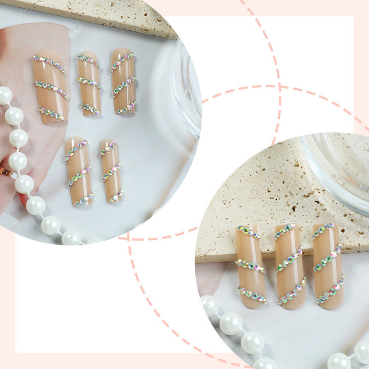 Decorative Press-On Nail Set with Rhinestone Accents kalsten