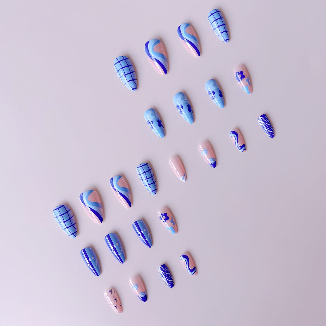 Artificial nail set with colorful flower pattern and creative accents Kalsten