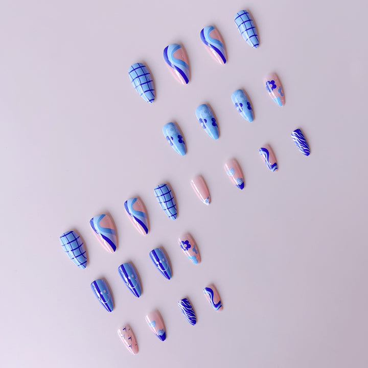 Artificial nail set with colorful flower pattern and creative accents Kalsten