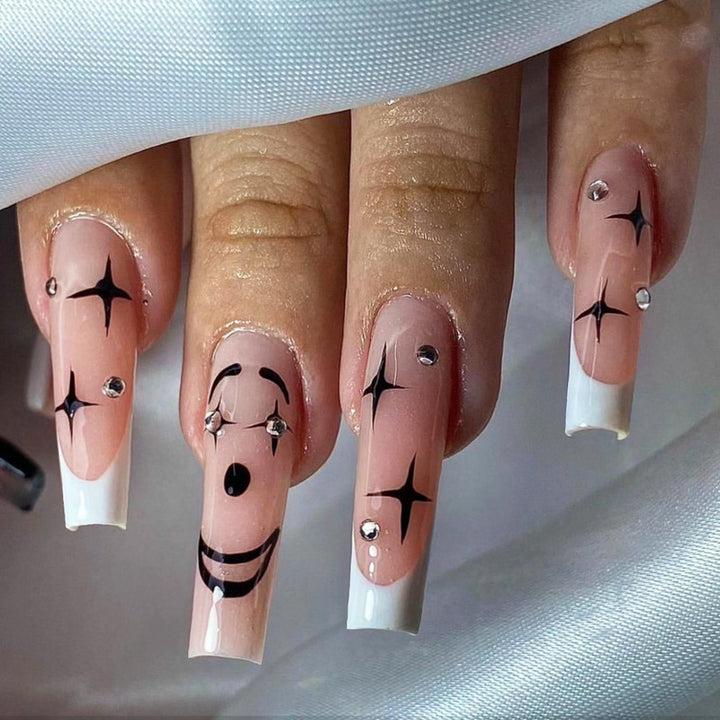 Artistic Press-On Nail Set with Unique Star and Graphic Designs kalsten