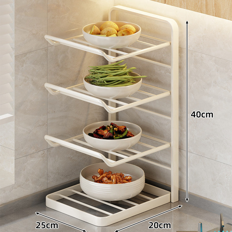 Multi-Tier Vertical Countertop Rack for Bowls with Drip Tray & Slanted Shelf Design