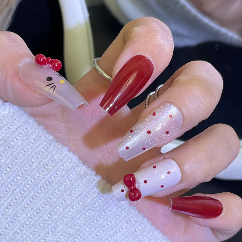 Glamorous Press-On Nail Set with Rhinestone and Glossy Finish Kalsten