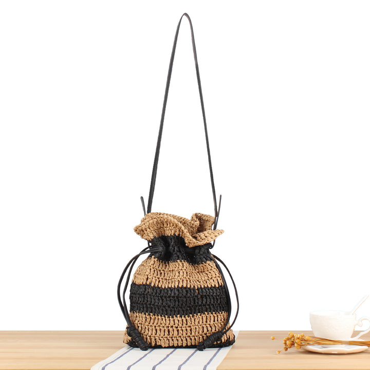 Handbag Made of Handcrafted Natural Fiber Mix with Modern Drawstring Closure Kalsten