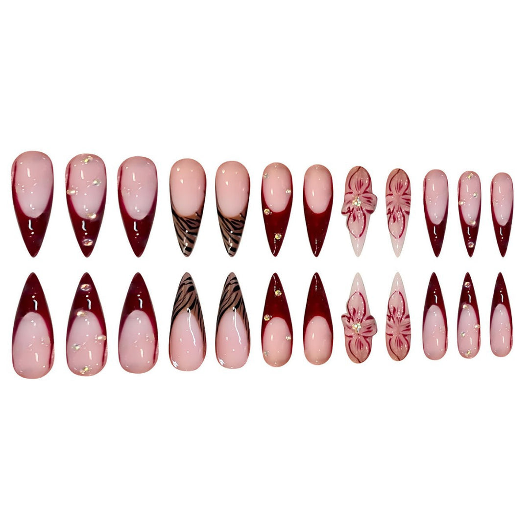 Elegant Stiletto Press-On Nail Art Set with Floral and Geometric Designs Kalsten