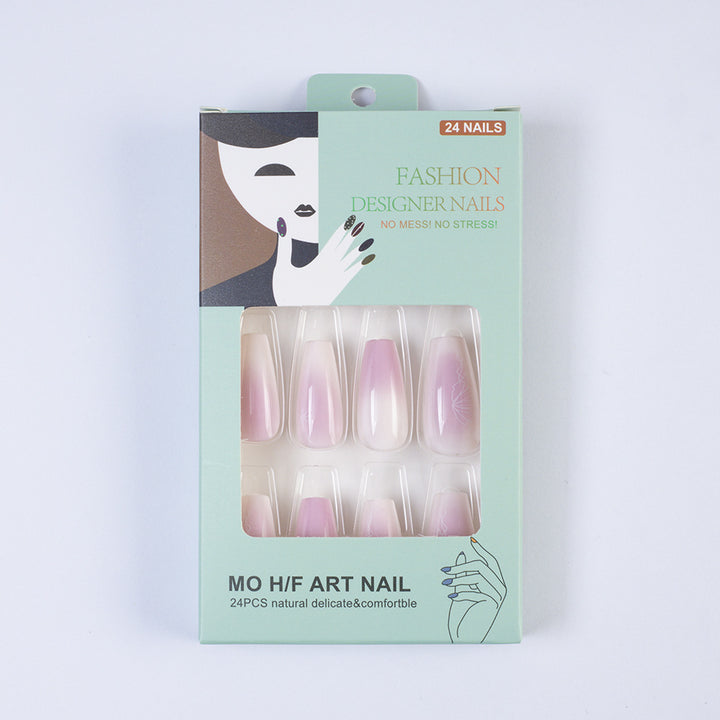 Artificial nails with delicate ombre effect and floral accents Kalsten