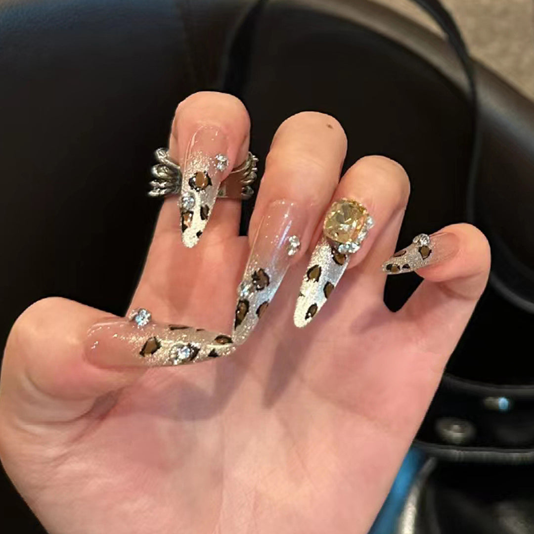 Artistic Stiletto Press-On Nail Set with Elegant Leopard Design Kalsten