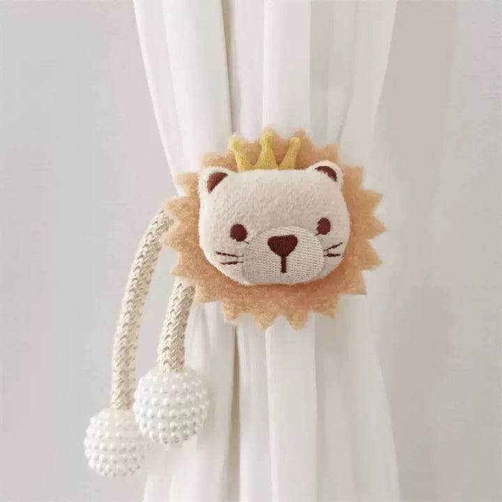 Plush Bear Curtain Tieback with Braided Rope and Pearl Tassels