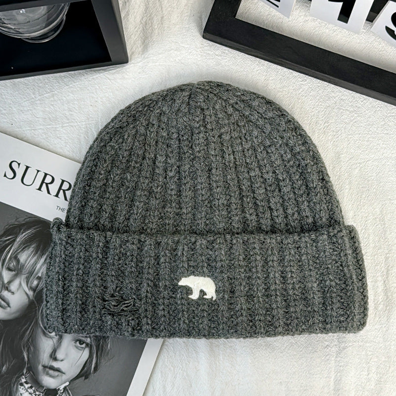Thick Knit Bear Patch Beanie