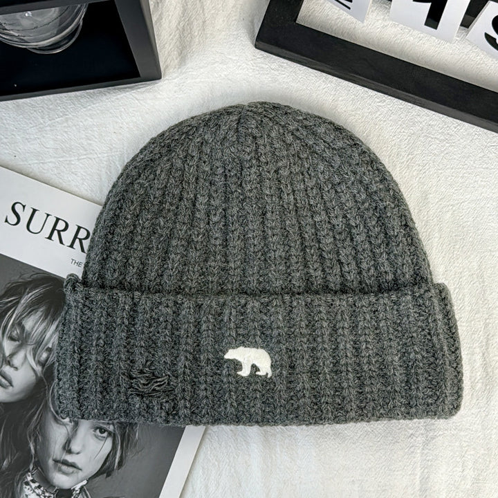 Thick Knit Bear Patch Beanie