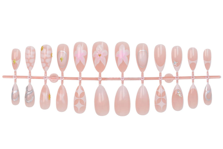 Acrylic nail set with romantic flowers and elegant design elements Kalsten