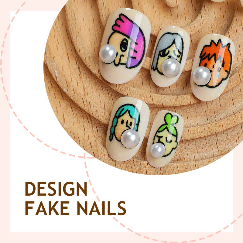 Creative Nail Art Set with unique character patterns and pearl embellishment Kalsten