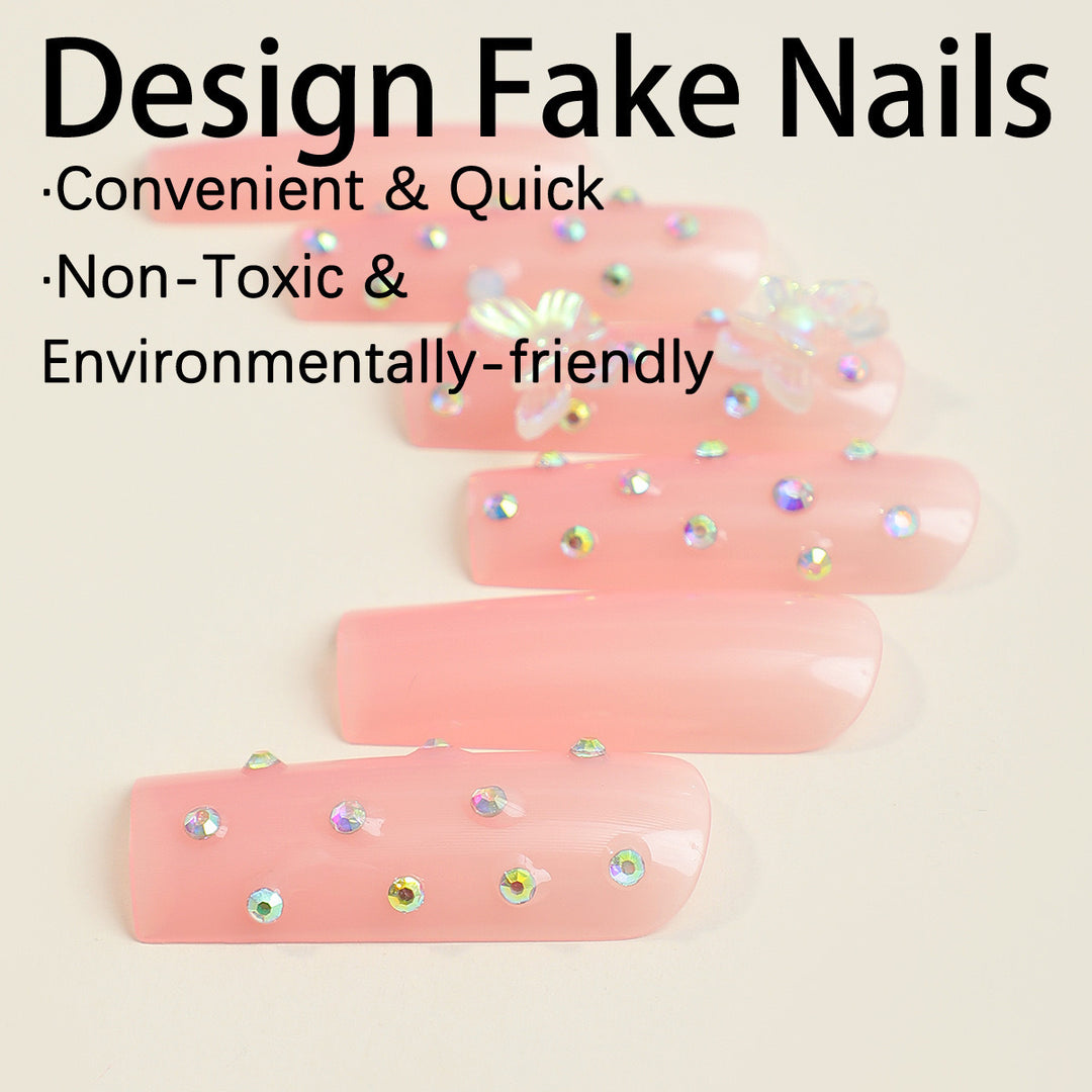 Artificial nail tips with glamorous rhinestone and butterfly designs Kalsten
