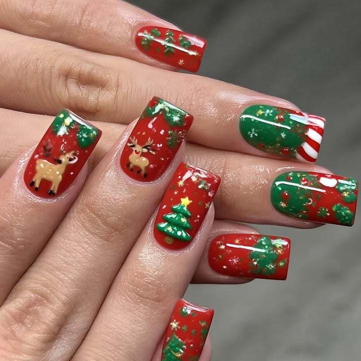 Festive Holiday-Themed Acrylic Press-On Nails Kalsten