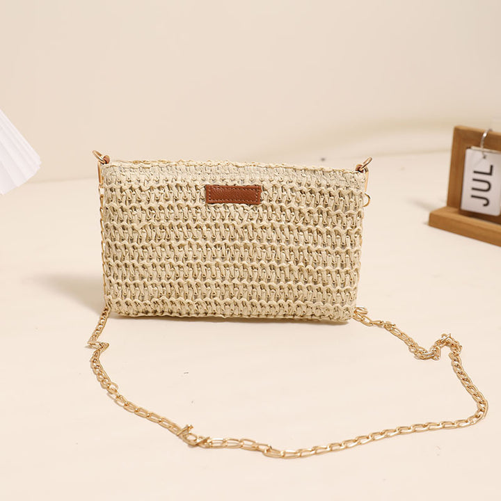Handcrafted Shoulder Bag Made of Durable Straw Material with Gold Chain Kalsten