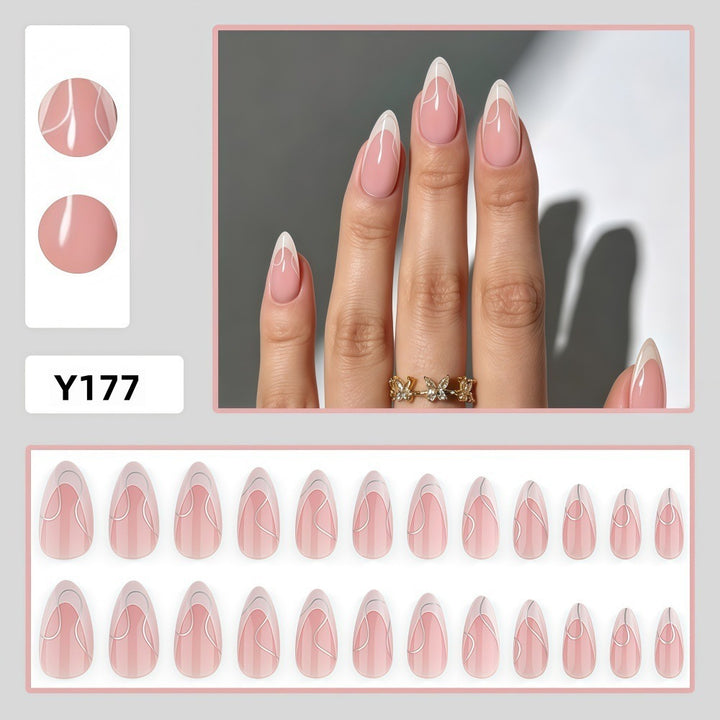Artificial nails with elegant French design and curved accents Kalsten