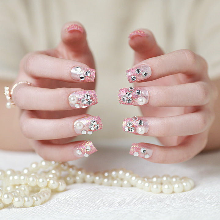 Artificial nails with elegant flower and rhinestone design Kalsten