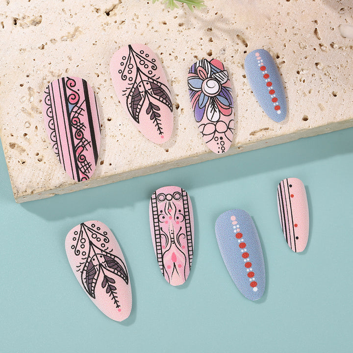 Creative Nail Art Set with Hand-Drawn Patterns Kalsten