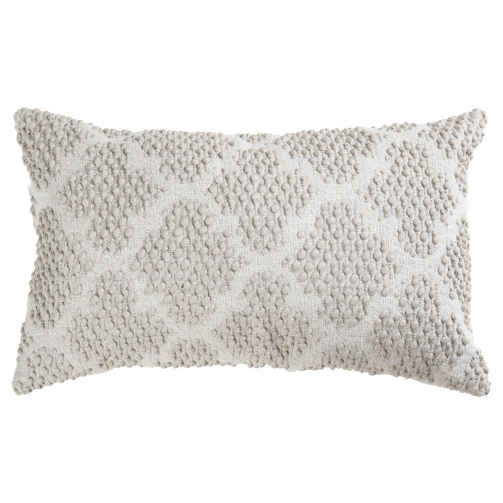Decorative square cushion cover made of cotton-linen with tufted stripes and bouclé accents