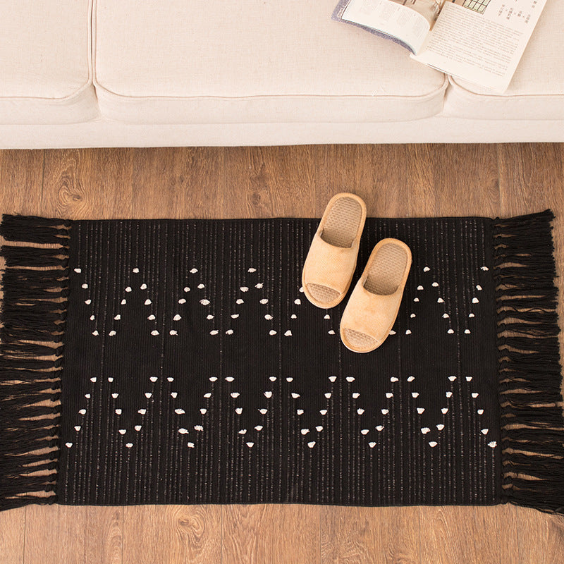 Woven runner rug with fringes and graphic polka dot pattern Kalsten