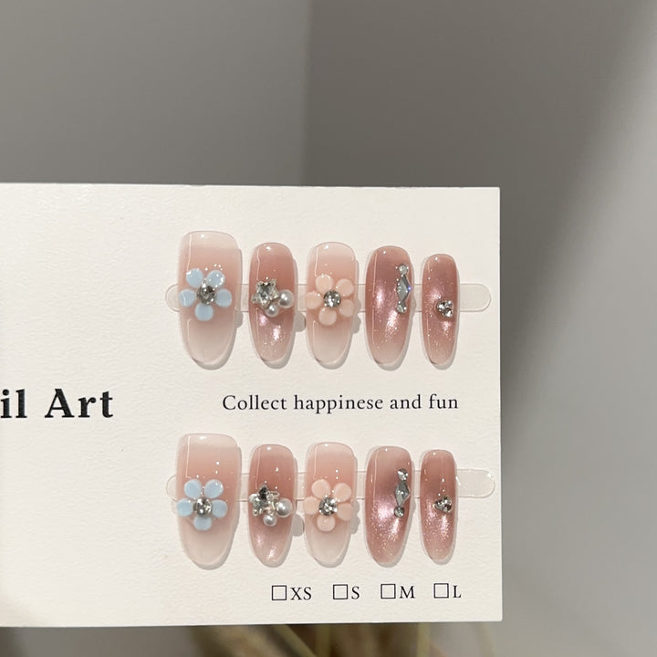 Flower Embellished Press-On Nail Art