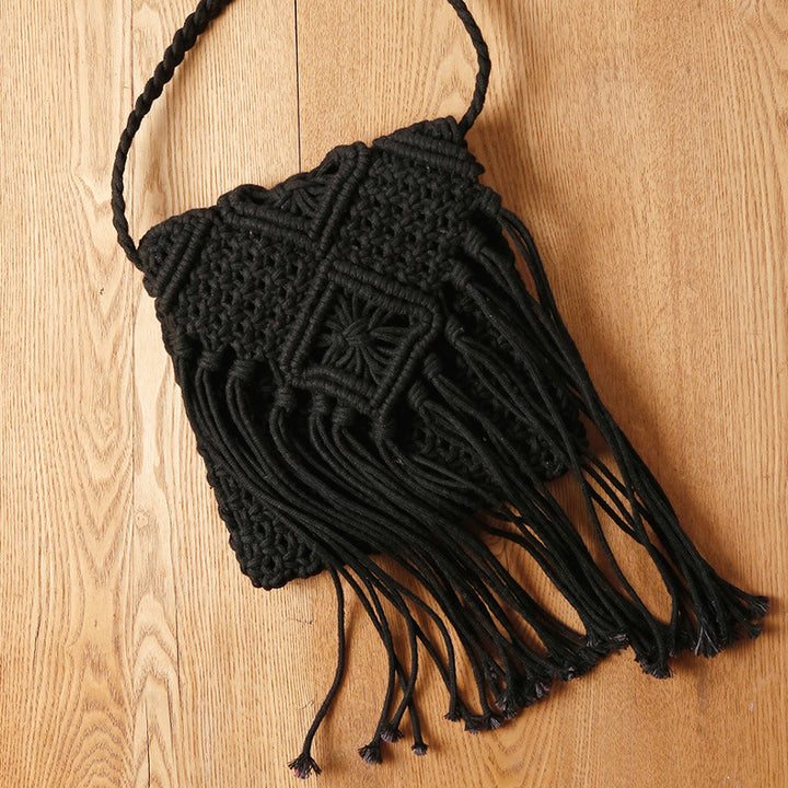 Macrame Shoulder Bag with Elegant Fringe Finish Kalsten