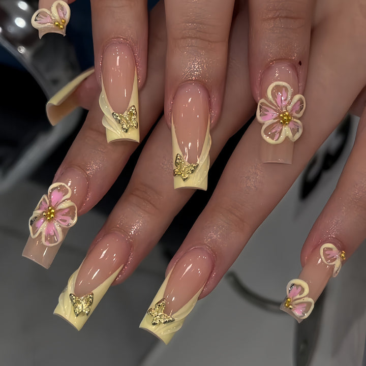 Artistic Floral Acrylic Press-On Nail Extensions Kalsten