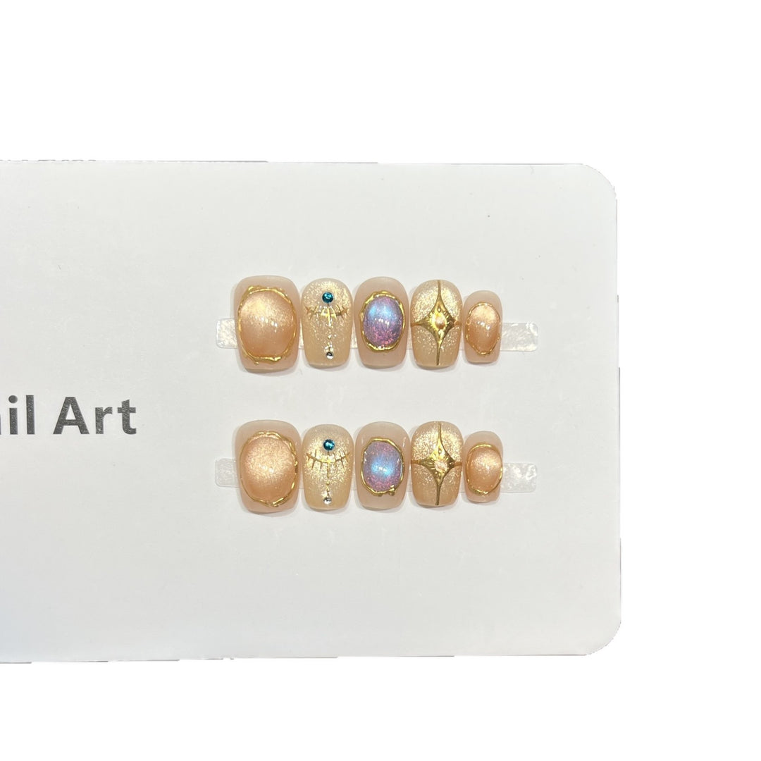 Decorative Press-On Nail Art Set with Shimmering Gemstone Accents Kalsten