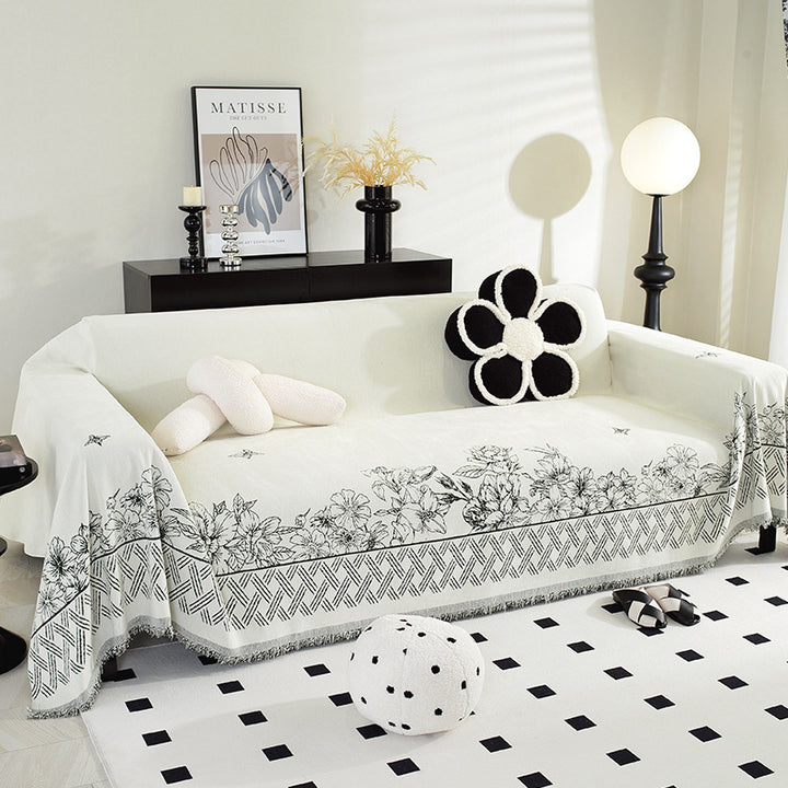 Elegant Floral Patterned Sofa Throw Blanket