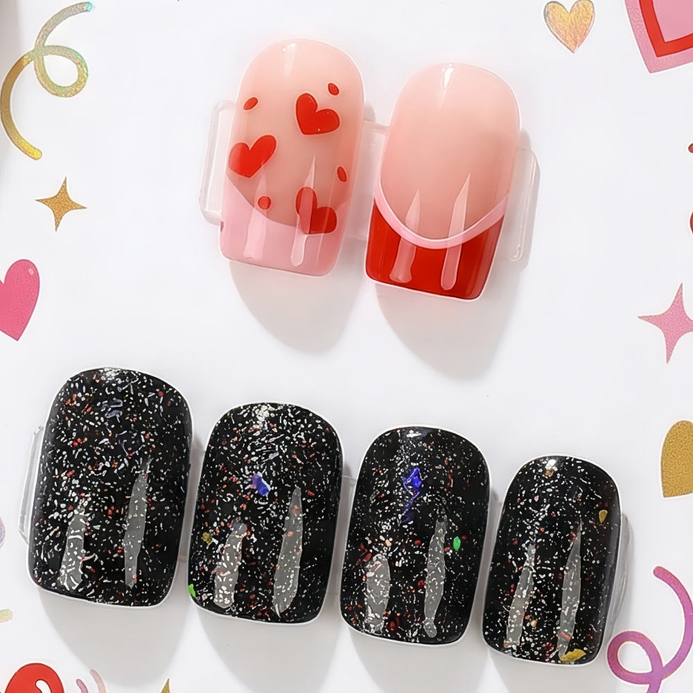 Creative artificial nails with heart design and glitter effects Kalsten