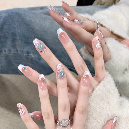 Elegant Long Press-On Nails Set with Artistic Tips Kalsten