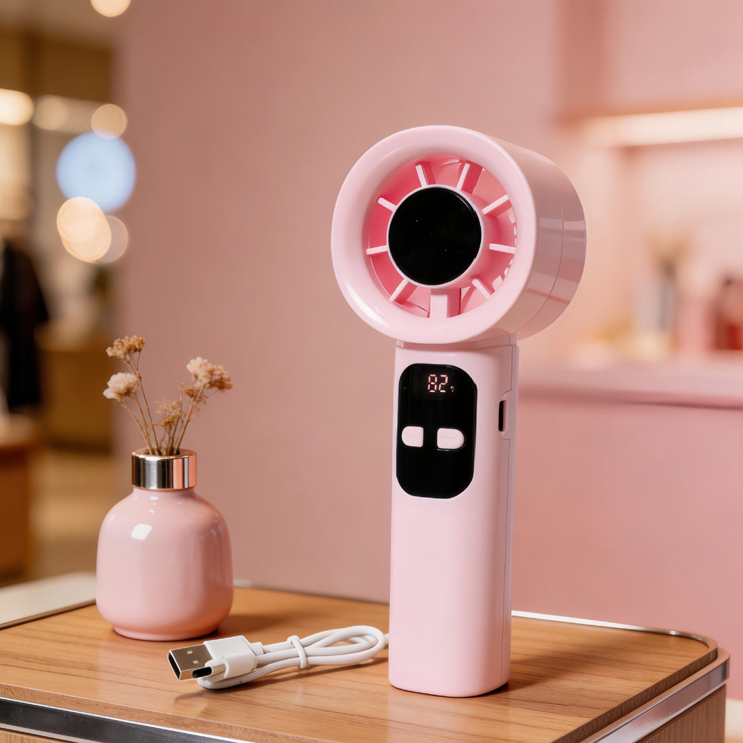 Ladies Portable Hand Fan with LCD Display and USB Connection Kalsten