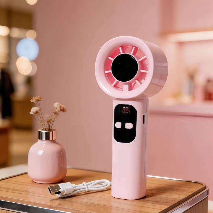Ladies Portable Hand Fan with LCD Display and USB Connection Kalsten