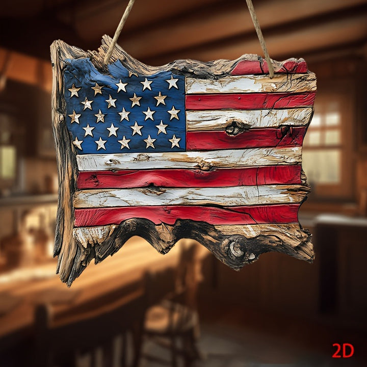 Unisex rustic wooden wall decoration in USA flag design made from handcrafted driftwood Kalsten