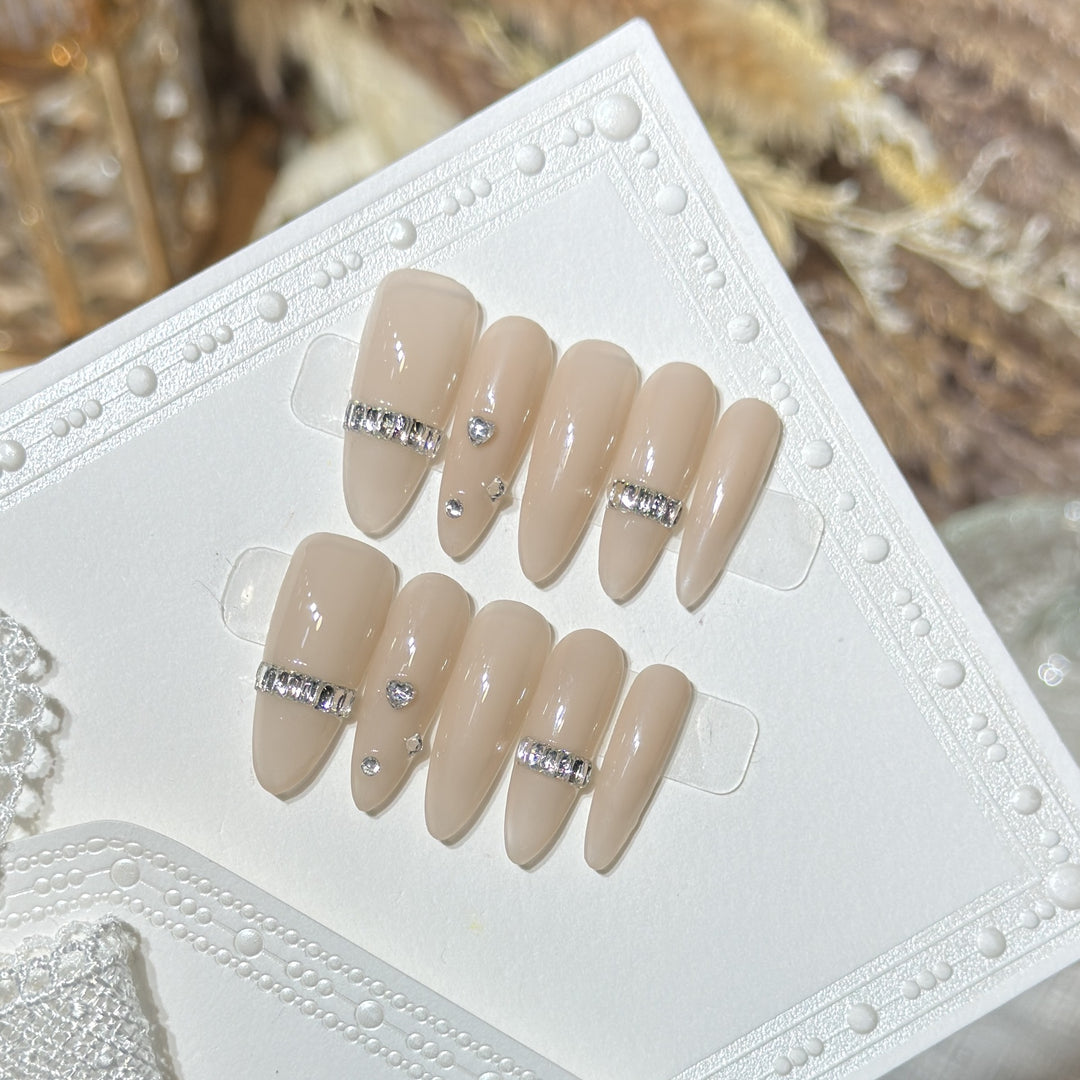 Elegant Stiletto Press-On Nail Set with Diamond Accents Kalsten