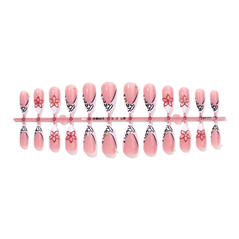 Decorative Press-On Nail Set with Floral and Geometric Accents kalsten