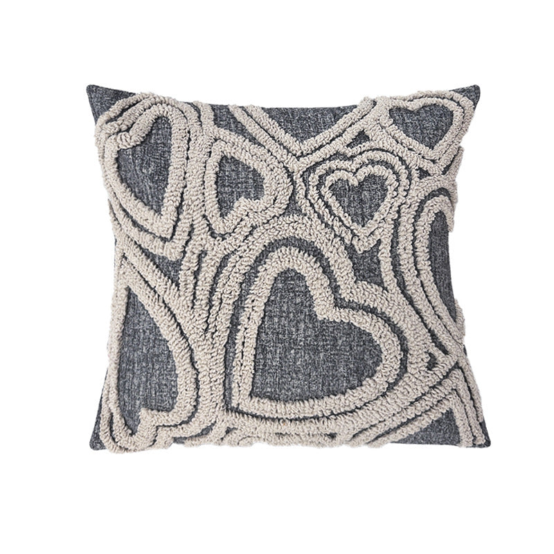 Square cushion cover with three-dimensional looped heart relief made of soft bouclé mix Kalsten