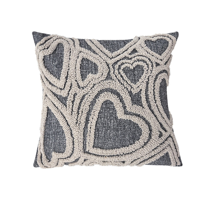 Square cushion cover with three-dimensional looped heart relief made of soft bouclé mix Kalsten