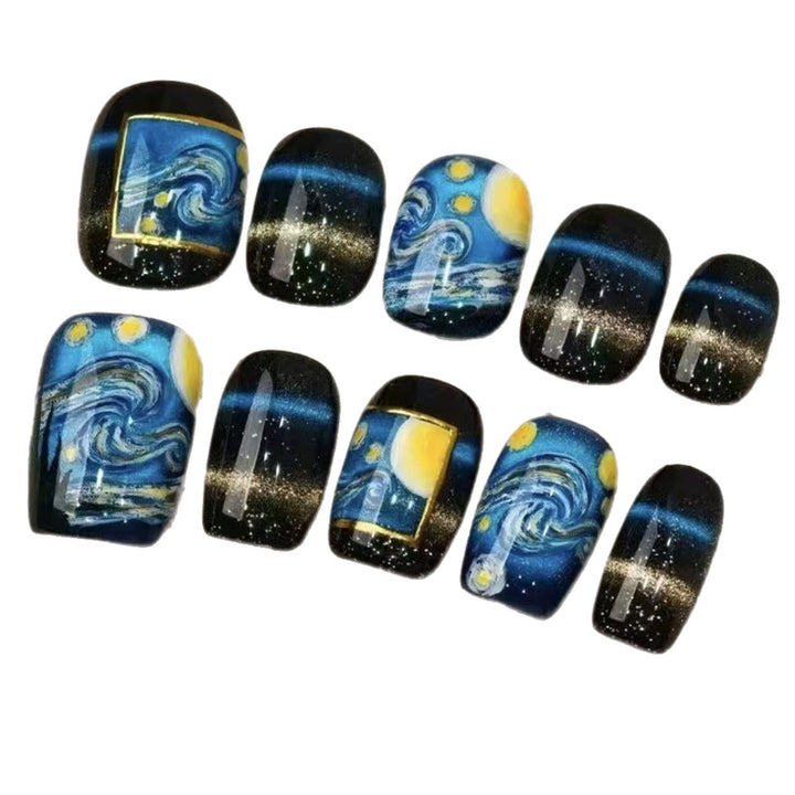 Artistic Starry Night Press-On Nail Art Kalsten