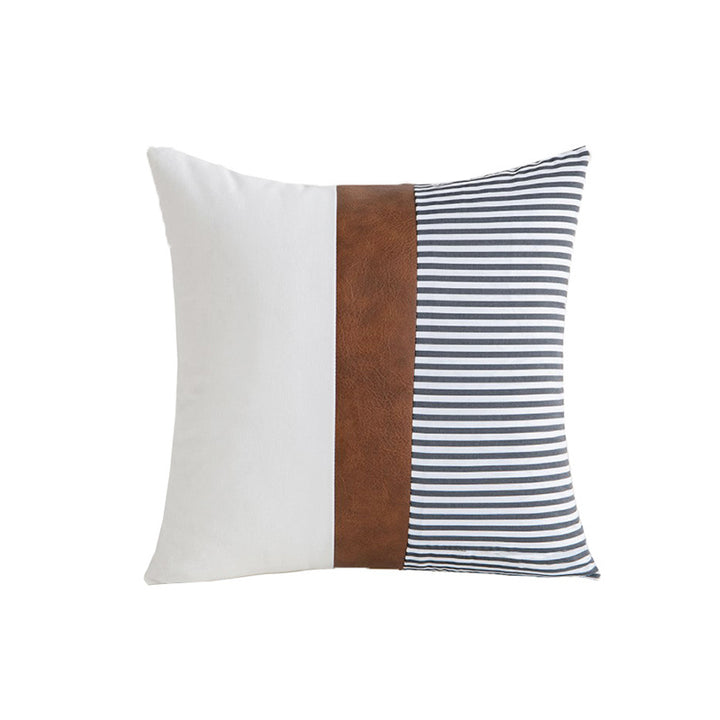 Decorative Leather-Accent Throw Pillow with Canvas Panel and Hidden Zipper