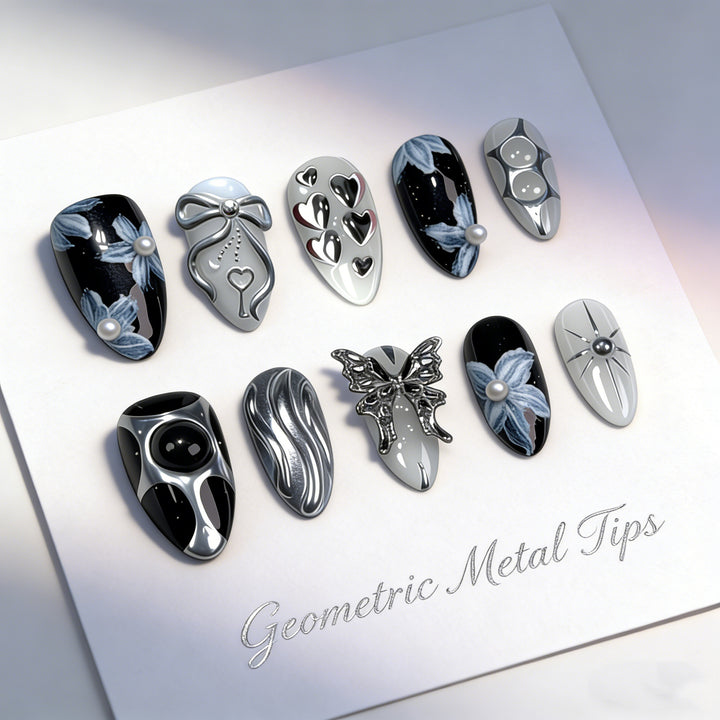 Geometric Metal Press-On Nail Art Set Kalsten