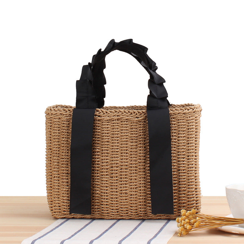 Playful basket bag with elegant fabric handle Kalsten