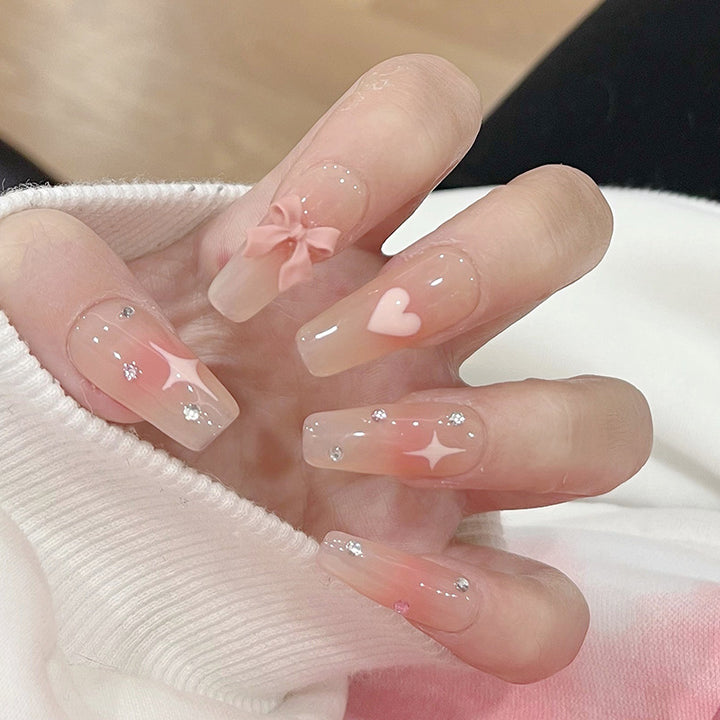 Artificial art nails with heart and glitter elements Kalsten