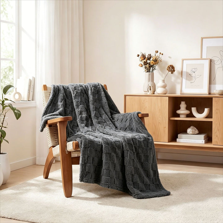 Textured Plush Home Throw Blanket