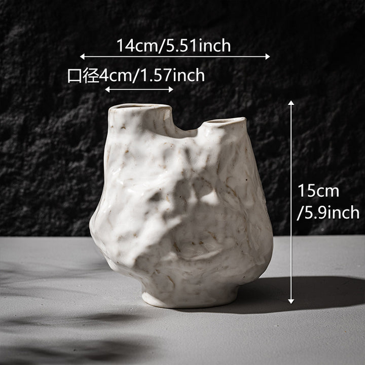 Hand-extrapolated Organic Textured Ceramic Sculptural Bud Vase with Asymmetrical Serrated Edge
