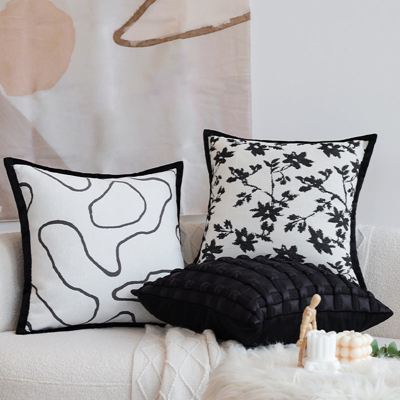 Decorative square cushion cover with abstract line print and contrasting piping Kalsten